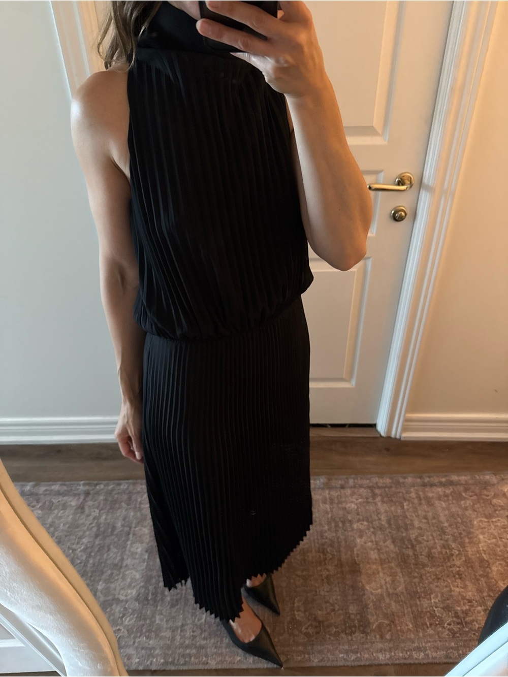 Babaton Black Pleated Midi Dress